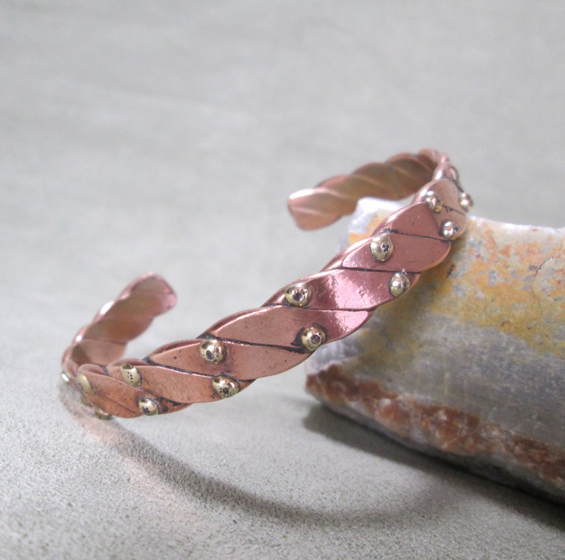 Mixed Metal Copper Cuff Bracelet Braided Copper With Brass Etsy