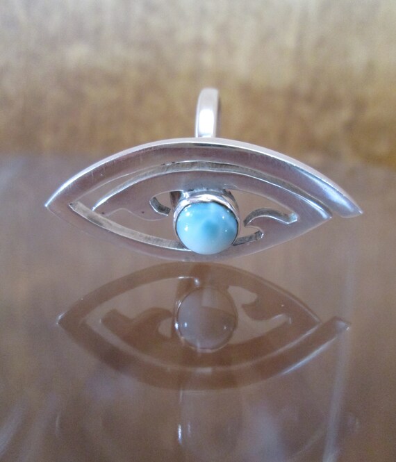 Sterling Silver Larimar Ring, Graceful Modernist … - image 6