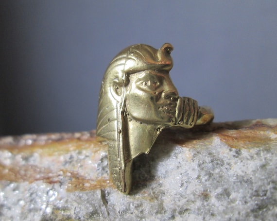 Bronze Pharaoh Ring, Artisan Cast Egyptian Arts a… - image 2