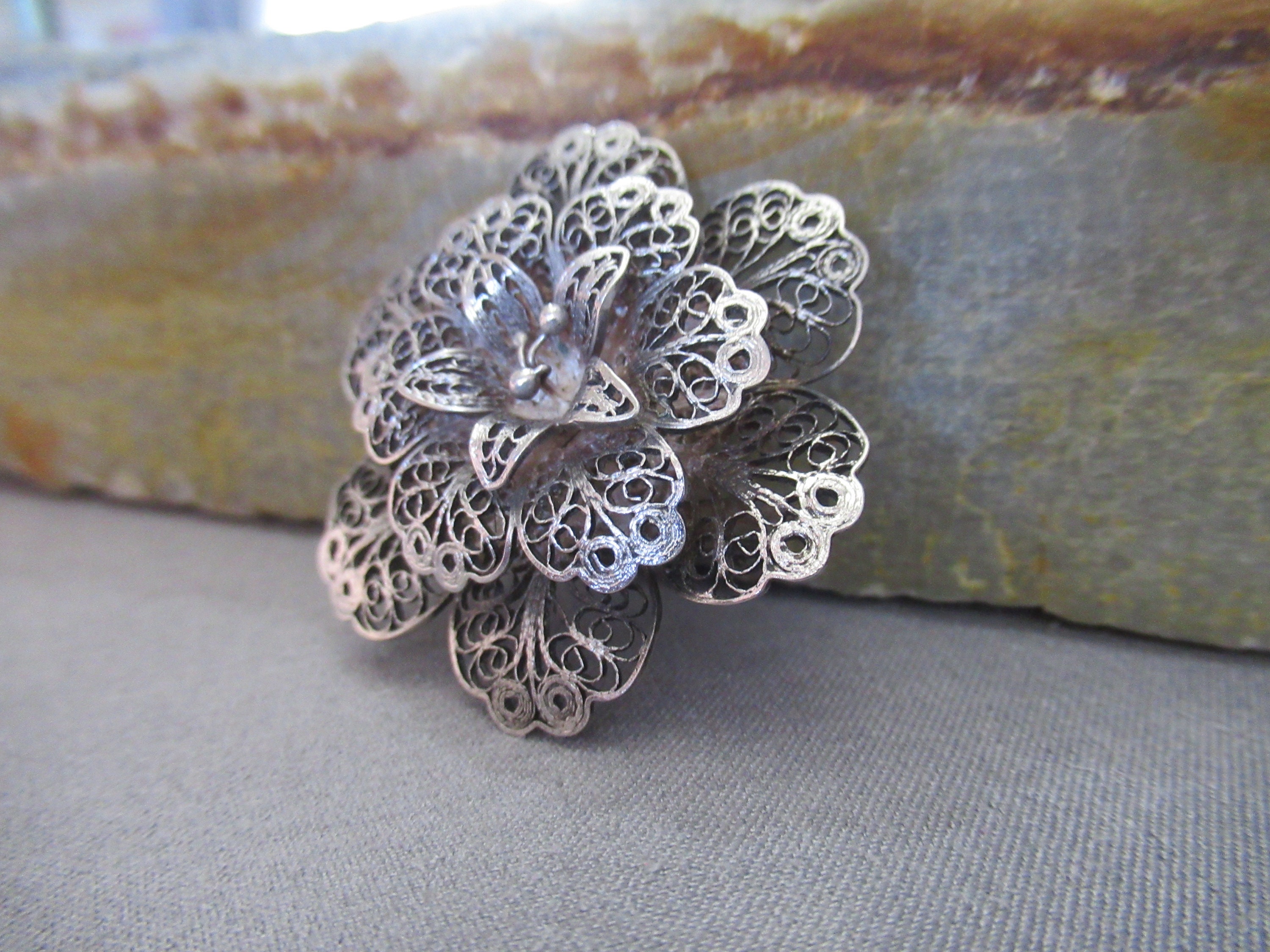 Broche Vintage En Argent Sterling – Fait Main – Bijou Ancien