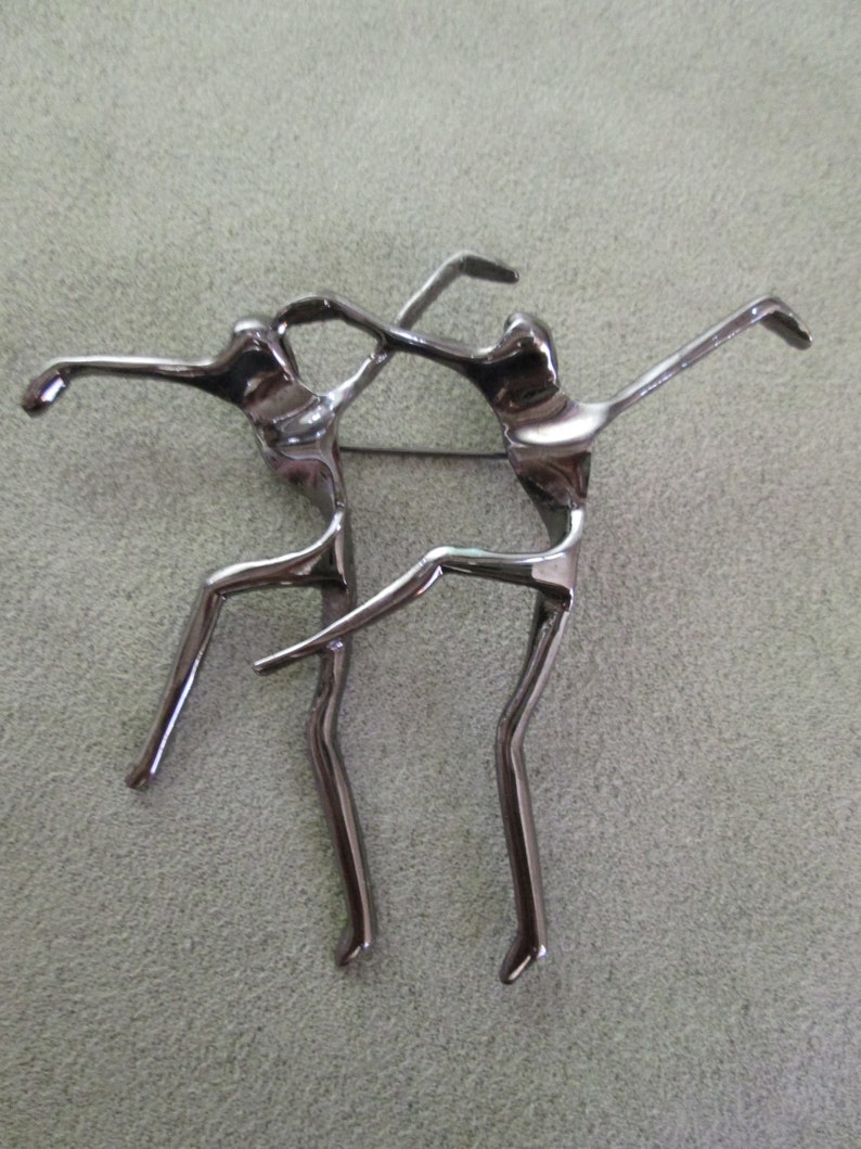 Modern Dance Brooch Sterling Silver Black Rhodium Pin Dancers Partners In Step