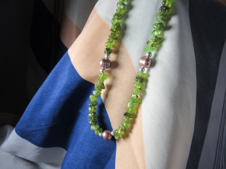 Peridot Pearl Necklace on Sterling Silver Chain, 18 Birthstone Strand image 4