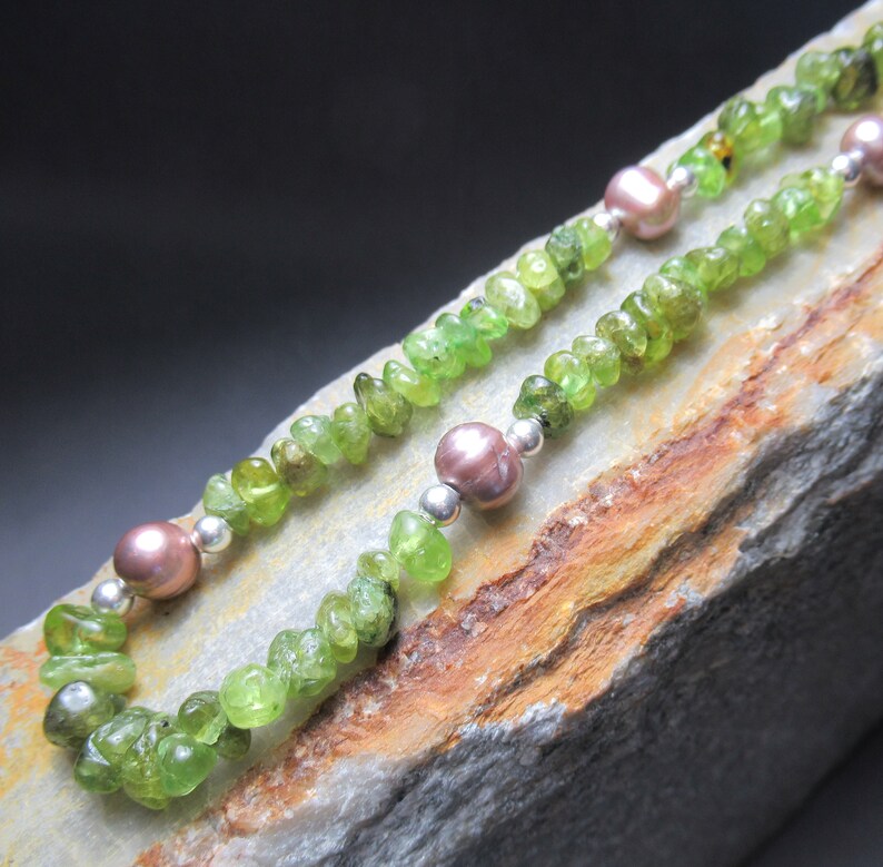 Peridot Pearl Necklace on Sterling Silver Chain, 18 Birthstone Strand image 7
