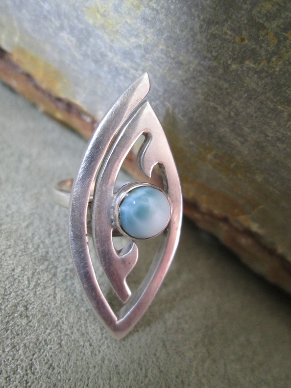 Sterling Silver Larimar Ring, Graceful Modernist … - image 1