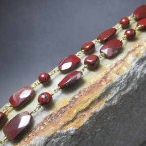 Red Jasper Necklace, Rosary Chain, Classic with a Twist