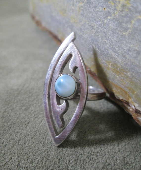 Sterling Silver Larimar Ring, Graceful Modernist … - image 2