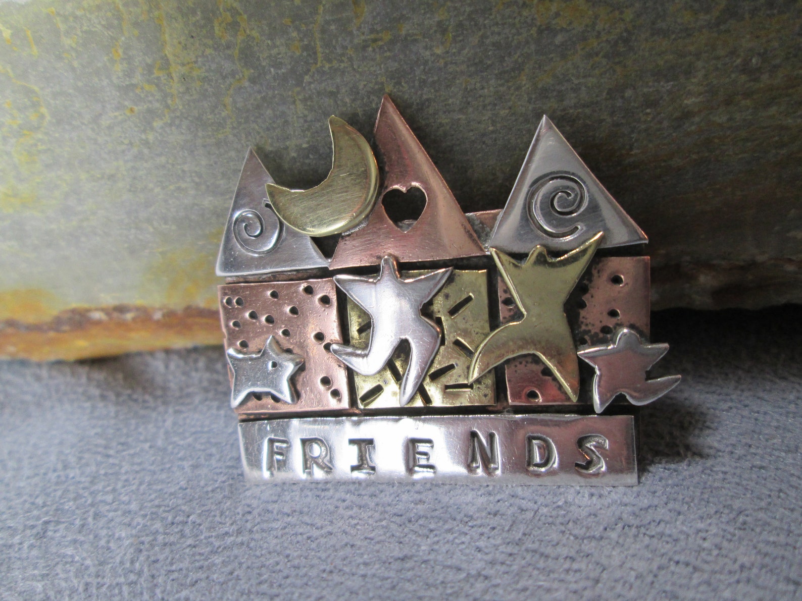 Mixed Metal Brooch FRIENDS Vintage Far Fetched Figural Pin Etsy
