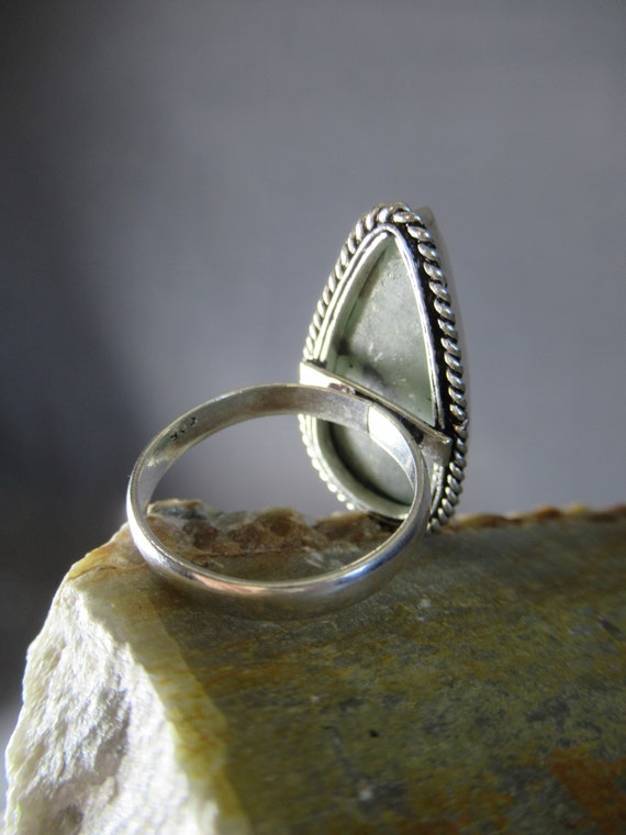 Moss Agate Teardrop Ring, Sterling Silver Pear Ca… - image 6