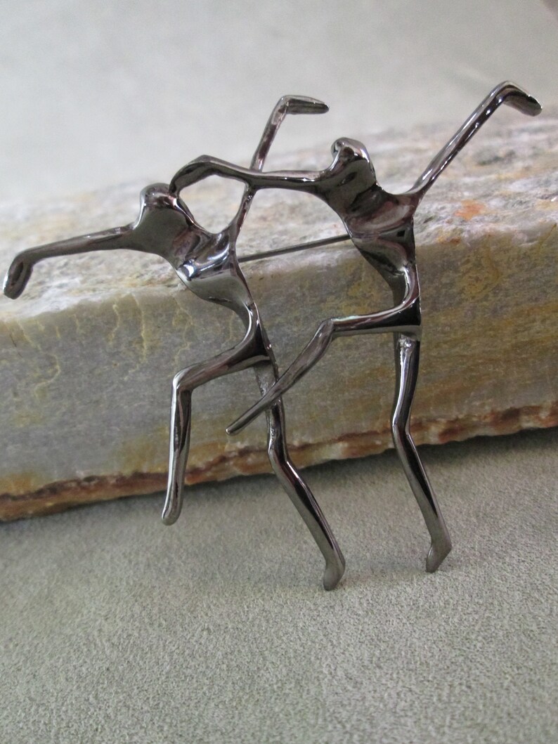 Modern Dance Brooch Sterling Silver Black Rhodium Pin Dancers Partners In Step