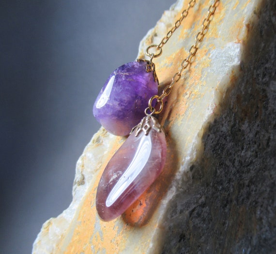 Natural Amethyst Lariat Necklace, Lavender Violet… - image 1