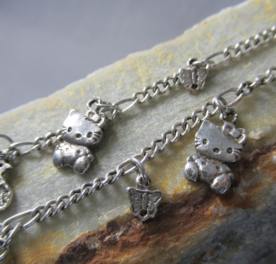 Vintage Hello Kitty Anklet Sterling Silver Modified 12 Charms