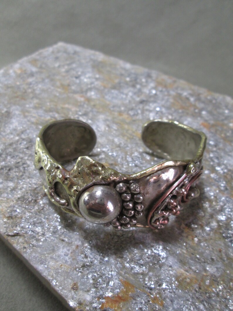 Mixed Metal Cuff Bracelet WILD Asymmetrical Design in Silver Etsy