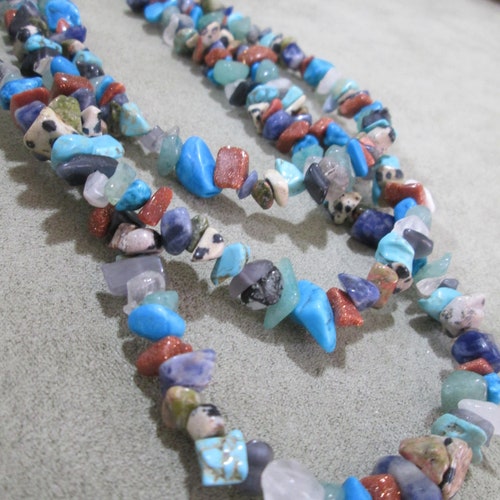 Semi-Precious Gemstone Necklace 20” Adjustable 3-Strand Turquoise, retailer Lapis, Agate, Goldstone