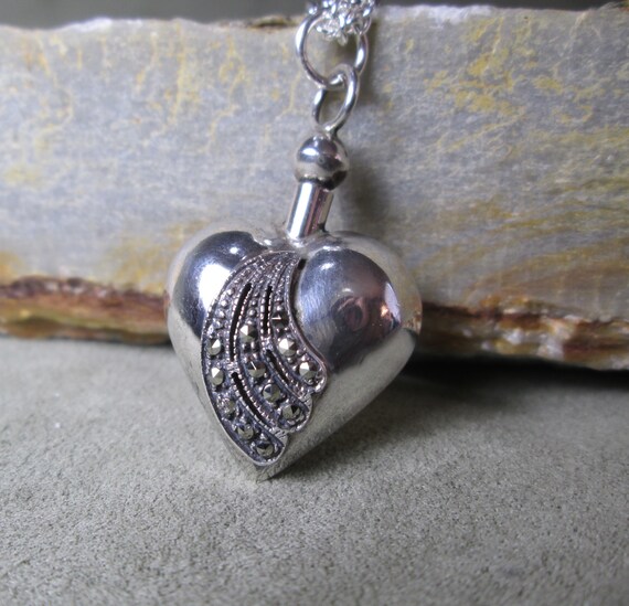 Sterling Silver Heart Ablaze Perfume Bottle Pendant Art Deco - Silver Heart Perfume Bottle Pendant Sterling Silver Heart Ablaze Perfume Bottle Pendant Art Deco - Silver Heart Perfume Bottle Pendant