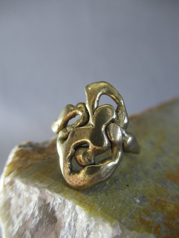 Molten Bronze Knot Ring, Artisan Abstract Design