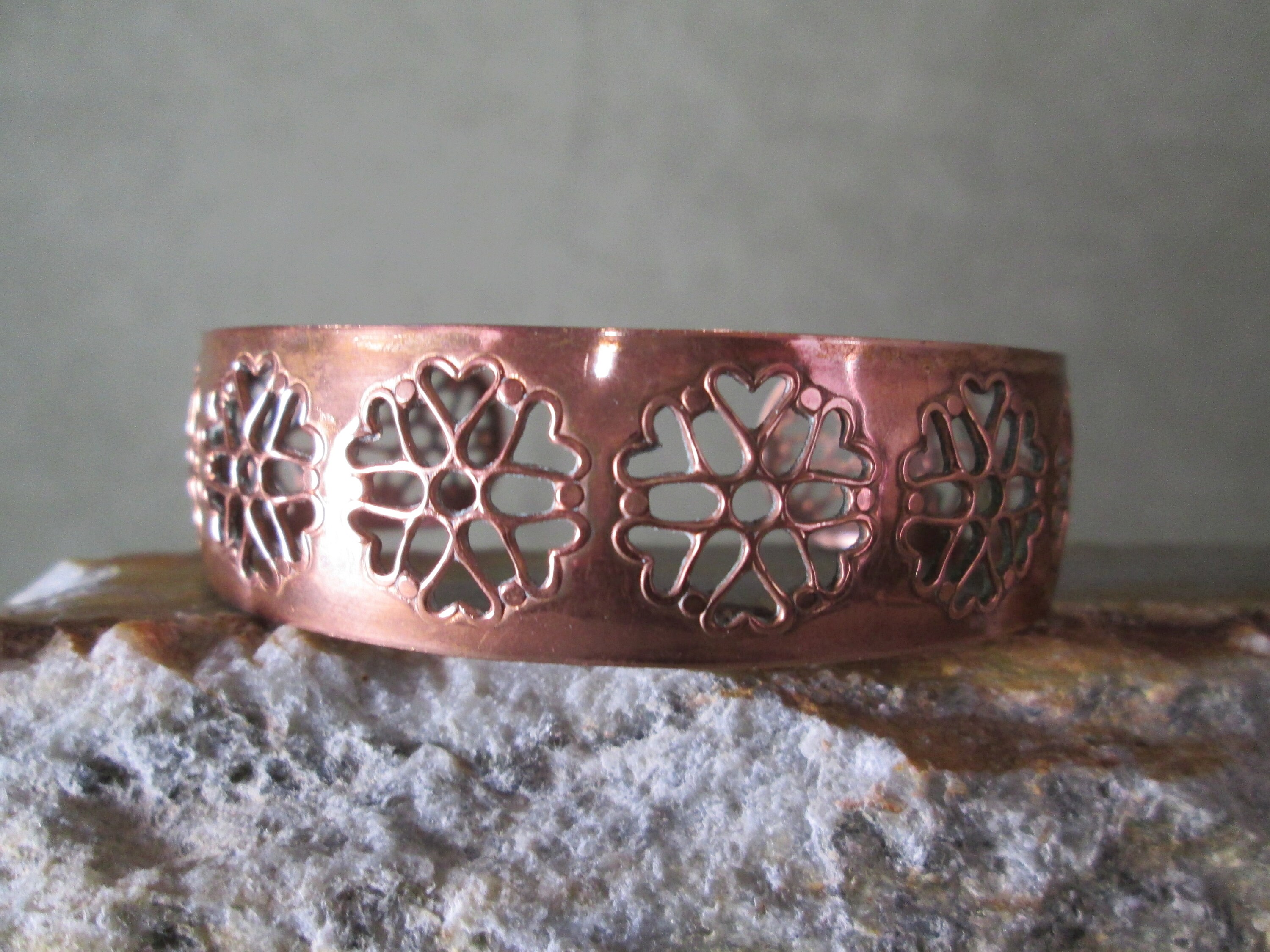 Copper Cuff Bracelet Delicate Floral Pierced Work Arts and - Etsy