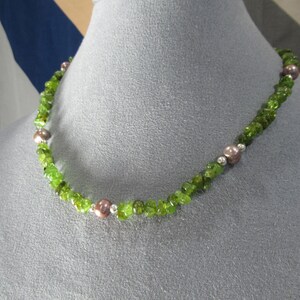 Peridot Pearl Necklace on Sterling Silver Chain, 18 Birthstone Strand image 2