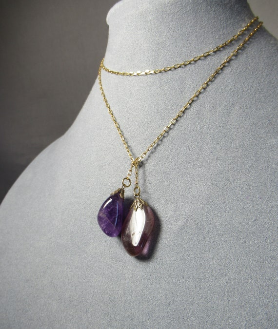 Natural Amethyst Lariat Necklace, Lavender Violet… - image 5