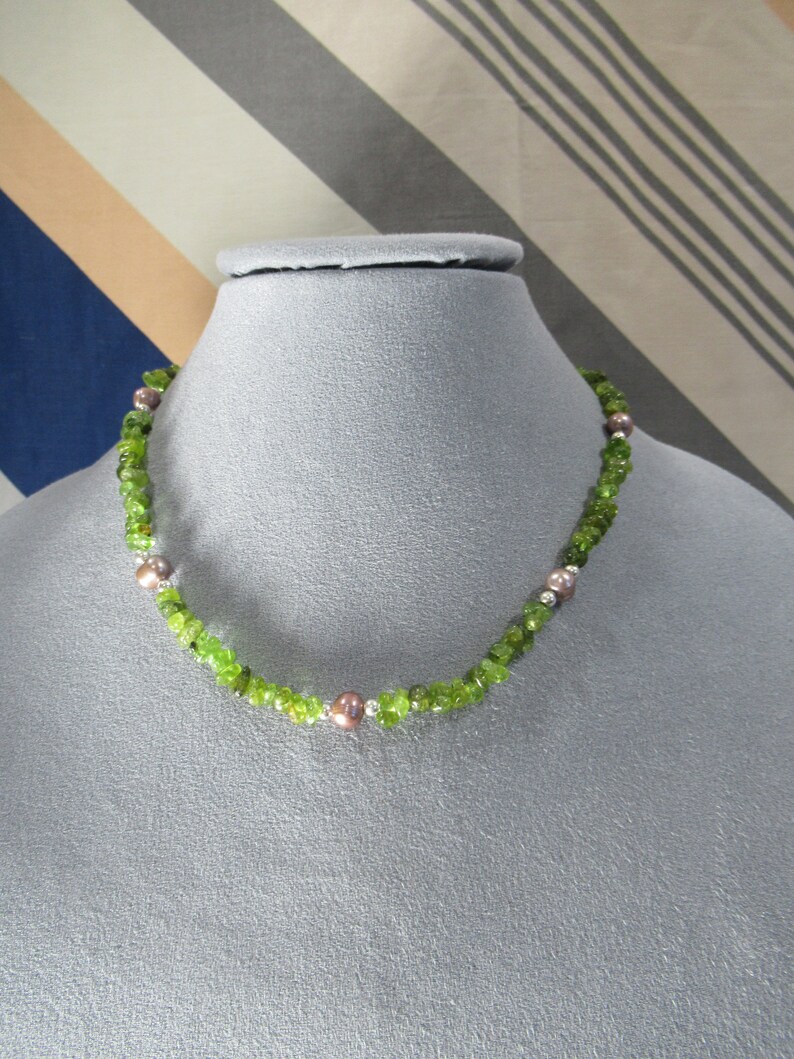 Peridot Pearl Necklace on Sterling Silver Chain, 18 Birthstone Strand image 3