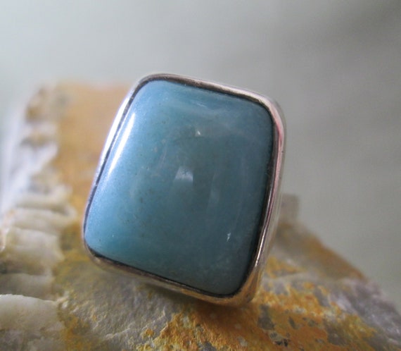 1950s Sterling Silver Modernist Turquoise Ring Ch… - image 1