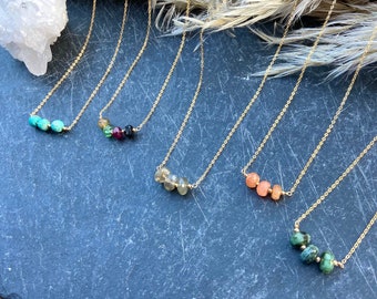 Minimalist Gemstone Bar Necklace in Labradorite, Raw Emerald, Sunstone, Turquoise - GOLD FILLED