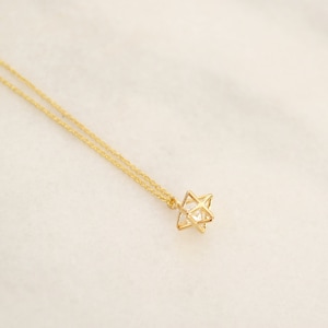 Tiny Merkaba Necklace with zirconia - Spiritual Charm - Minimalist and dainty - Sacred Geometry - Holistic Jewelry