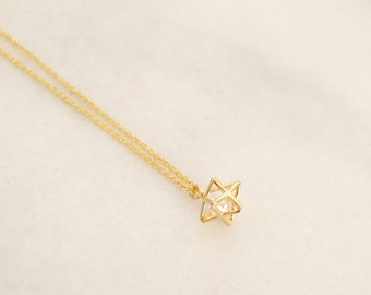 Tiny Merkaba Necklace with zirconia - Spiritual Charm - Minimalist and dainty - Sacred Geometry - Holistic Jewelry