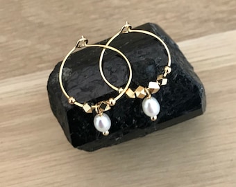 Turquoise Beaded Gold Hoops earrings - Minimalist and dainty hoops - Gold Beads Simple Boho Chic Hoops Earrings - Boho Jewelry