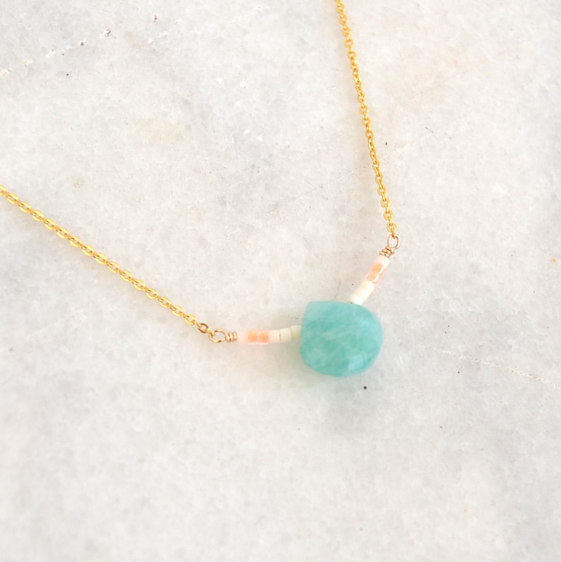 Amazonite drop Necklace with Miyuki Beads Turquoise, Ivory and Orange colors Boho Chic Jewelry image 2