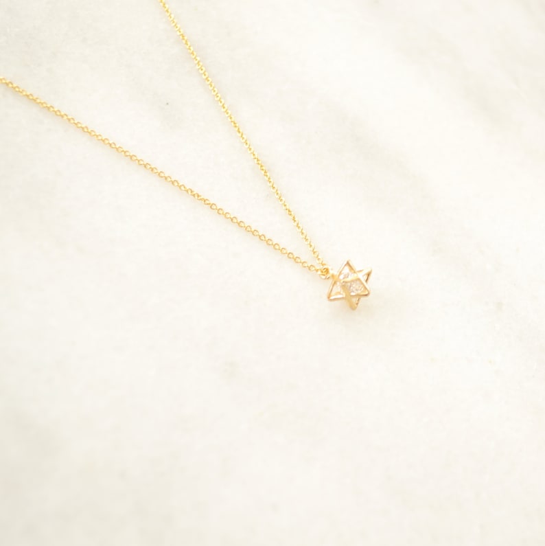 Tiny Merkaba Necklace with zirconia Spiritual Charm Minimalist and dainty Sacred Geometry Holistic Jewelry image 4