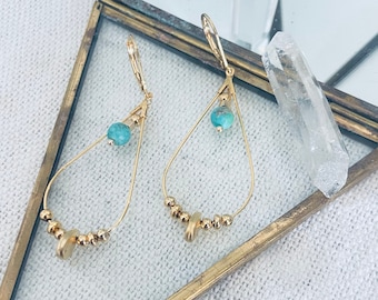 NEELA Long Boho Chic Earrings with Gemstone beads of Turquoise , Onyx or Moonstone