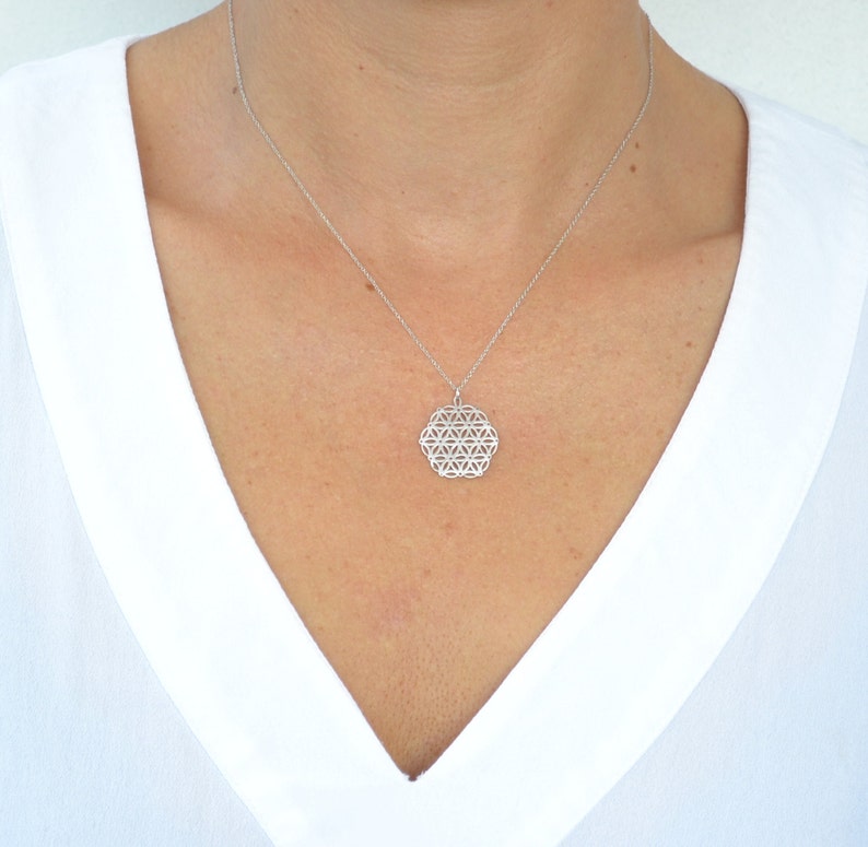 Flower of Life Silver Necklace Sacred Geometry Mandala - Etsy