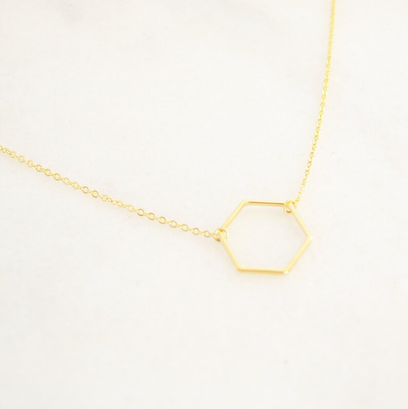 Gold Hexagon Necklace Layering Necklace Delicate Charm Etsy