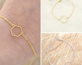 Bracelet Hexagone Minimaliste et Géométrique en Doré oui Argenté
