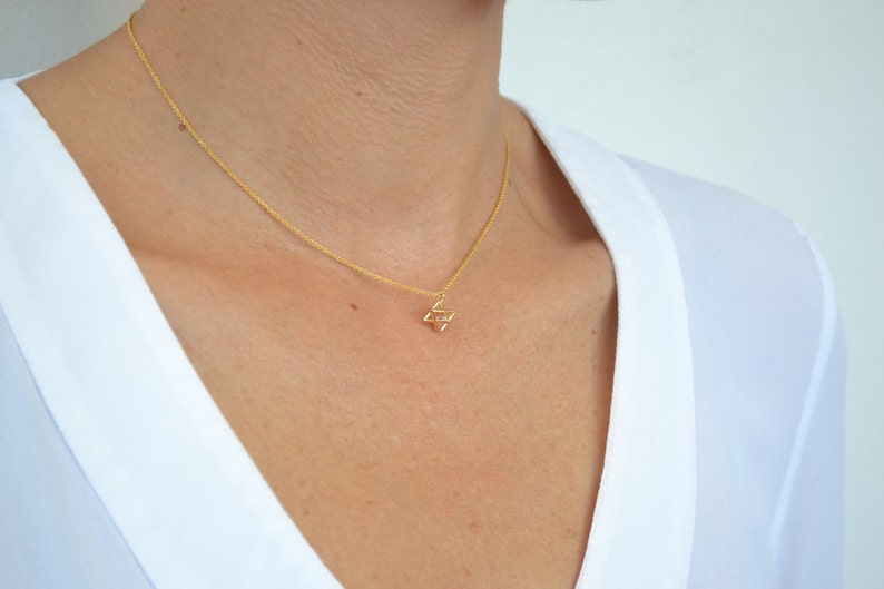 Tiny Merkaba Necklace with zirconia Spiritual Charm Minimalist and dainty Sacred Geometry Holistic Jewelry image 5