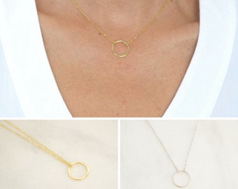 Karma Necklace - Layered Geometric Round Charm Necklace - Minimalist and Dainty Necklace - Gold or Silver -  Simple Layering necklace