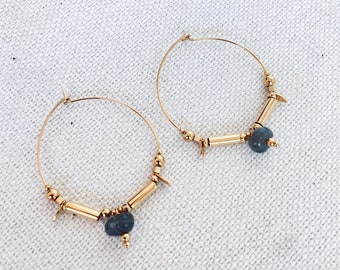 SELENA Labradorite Gemstone Flower Hoops Earrings - Boho Talisman Earrings - Bohemian Jewelry