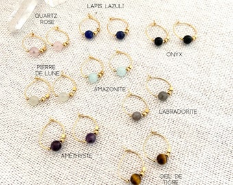 NOOR Tiny  Hoops Earrings in semi precious gemstones - Large choice of gemstones - Onyx , Moonstone, Labradorite, Lapis Lazuli, Rose Quartz