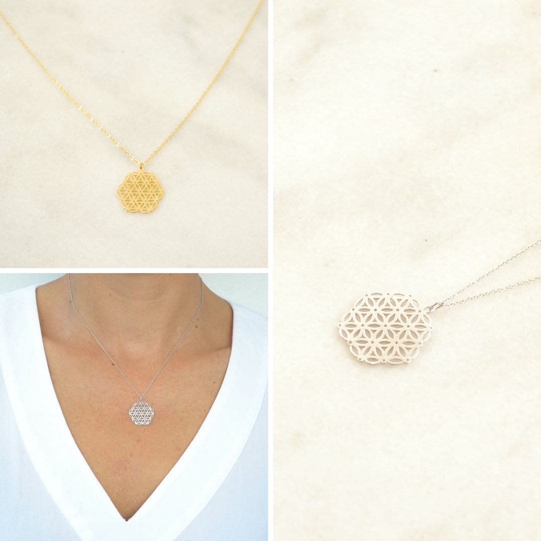 Flower of Life Silver Necklace Sacred Geometry Mandala - Etsy