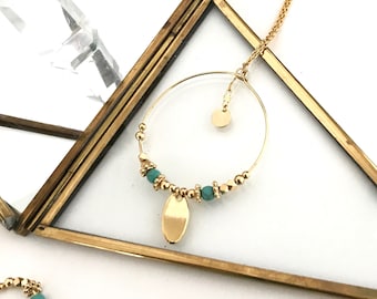 Minimalist Beaded Gold and Turquoise Long Necklace