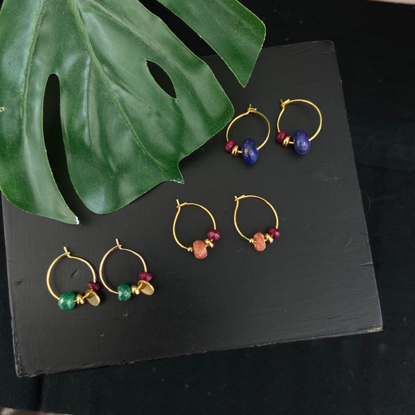 BORA BORA Multicolor Tiny Hoops Earrings in semi precious gemstones