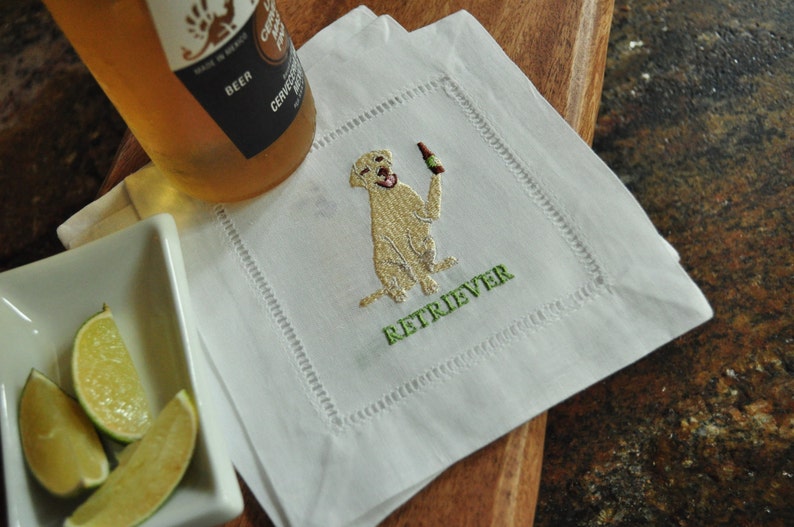 Embroidered white Linen Hemstiched Cocktail Napkins Fun Etsy