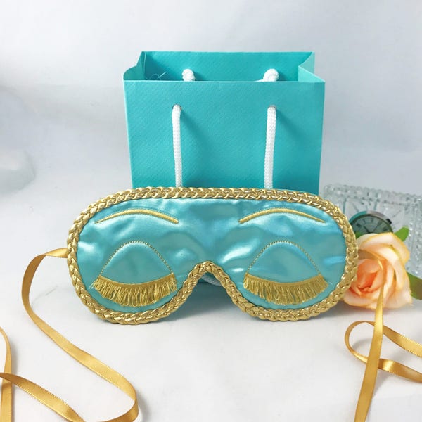 Holly Golightly - Breakfast at Tiffany's inspired satin sleep mask blind fold with embroidered eyelashes - Audrey Hepburn