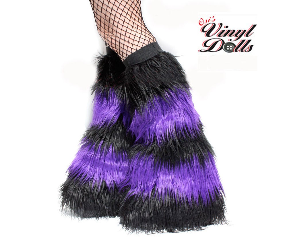 Striped Black Purple Fluffies Cyber Goth Furry Leg Warmers Etsy