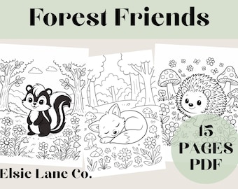 Forest Friends Coloring Pages // Woodland Creatures // Adorable Fox Deer Bunny Bear Printable // Activity Pages // PDF Download