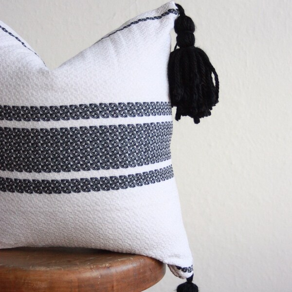 Turkish Peshtemal Pillow Cover with Chunky Tassels.