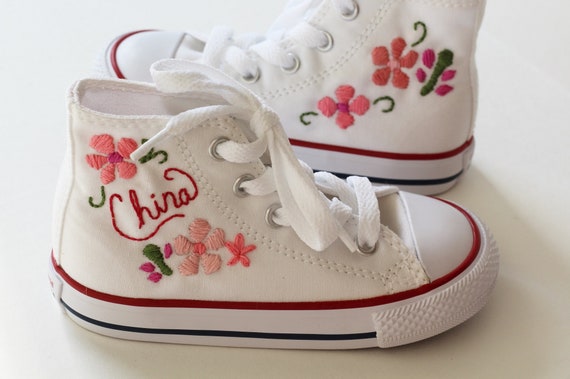 Hand embroidered kid shoes, custom embroidered converse, shoes included Hand embroidered kid shoes, custom embroidered converse, shoes included