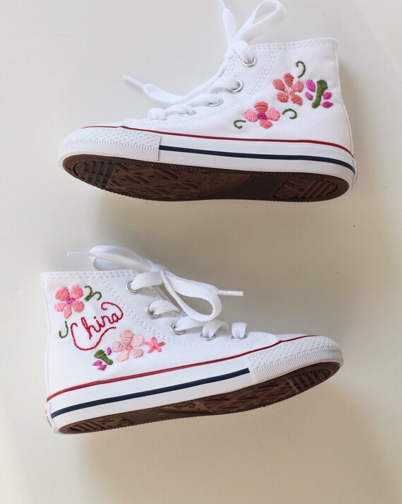 Hand embroidered kid shoes, custom embroidered converse, shoes included Hand embroidered kid shoes, custom embroidered converse, shoes included