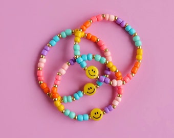 Colourful Smiley face beaded bracelet. Happy bracelet.