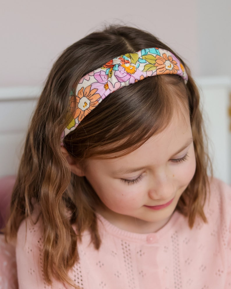 Colourful Retro Headband for Girls Handcrafted 70s Inspired Top Knot Accessory. image 8